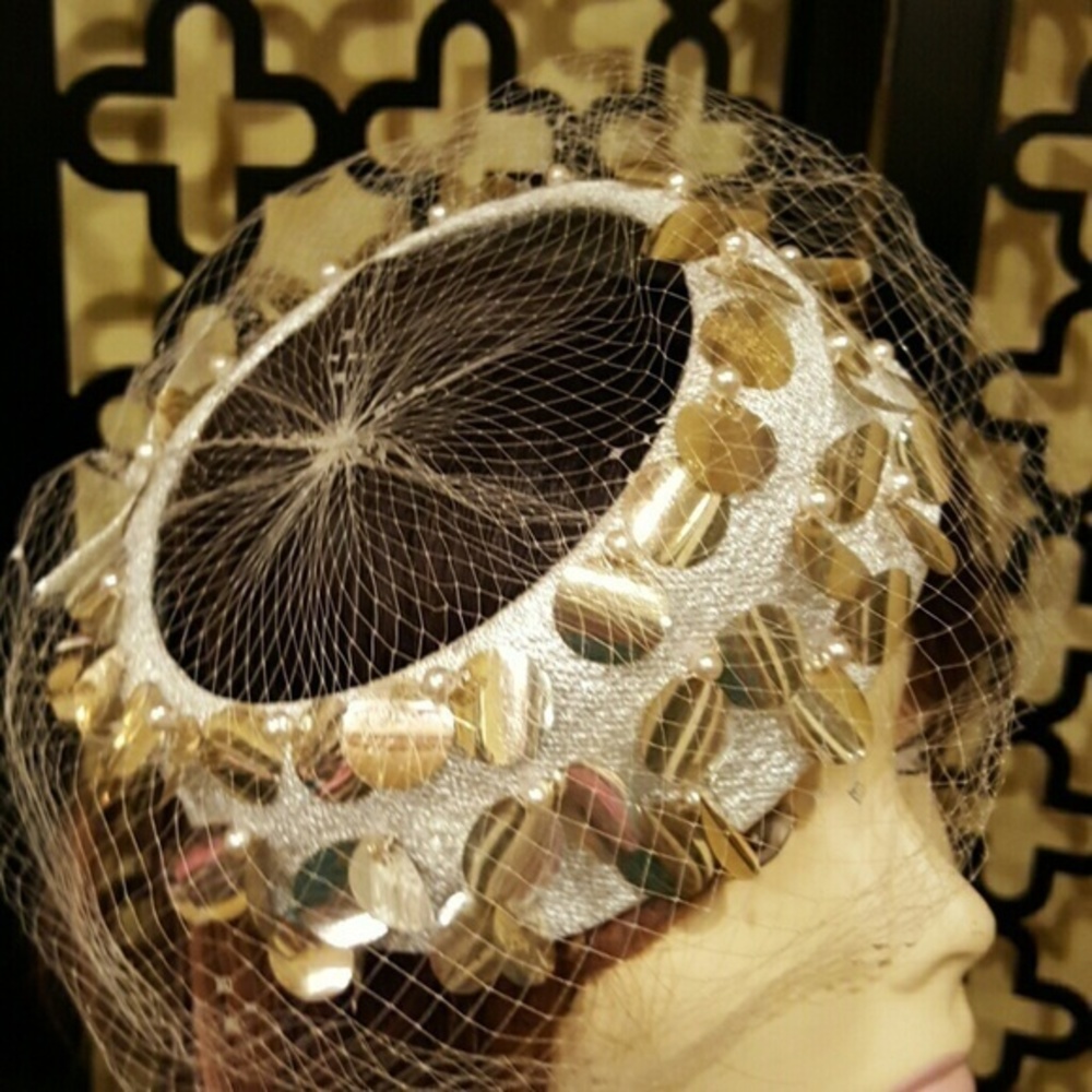 SKOL NIPS  SILVER GOLD PENNY SEQUINS GATSBY HAT Netting‎ Union Made - Picture 2 of 4